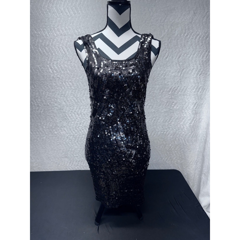 Gryphon New York Black Sequin Chevron Sleeveless Mini Dress Womens Small